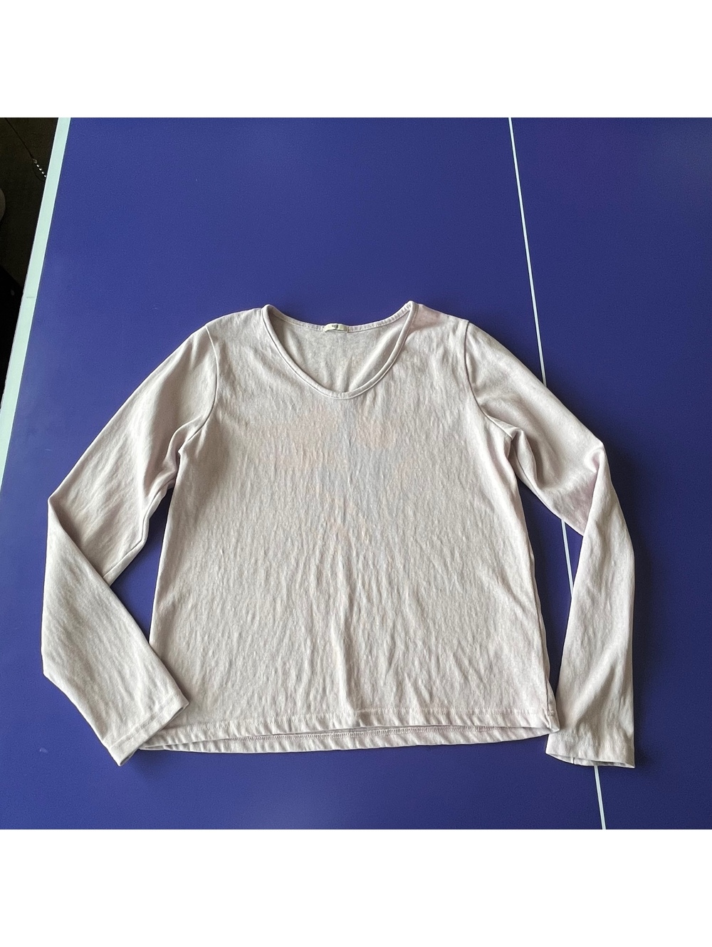 EGG Light Lavender Long Sleeve Cotton Linen Shirt w Round Neck sz Asian L US S/M